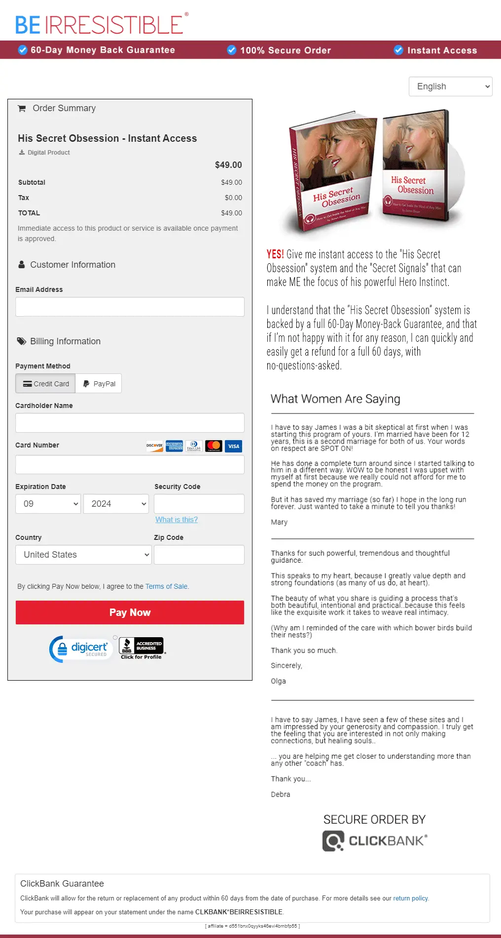 His Secret Obsession Secure Checkout Page